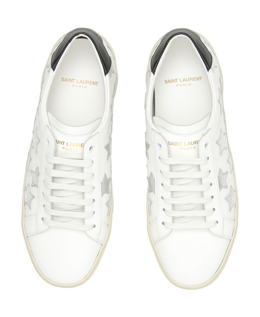 Saint Laurent Signature California Stars Sneakers Flat Heel Leather Up In White