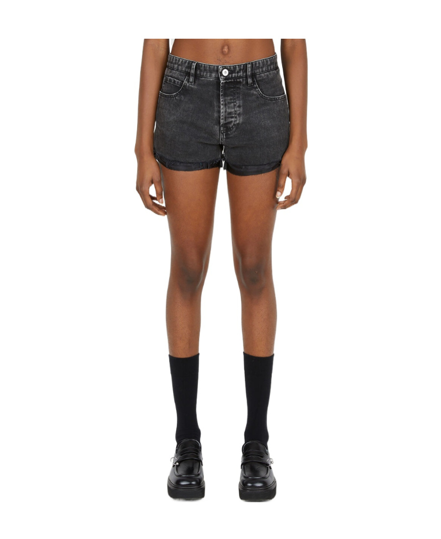 Miu Miu Logo Details Denim Shorts In Black