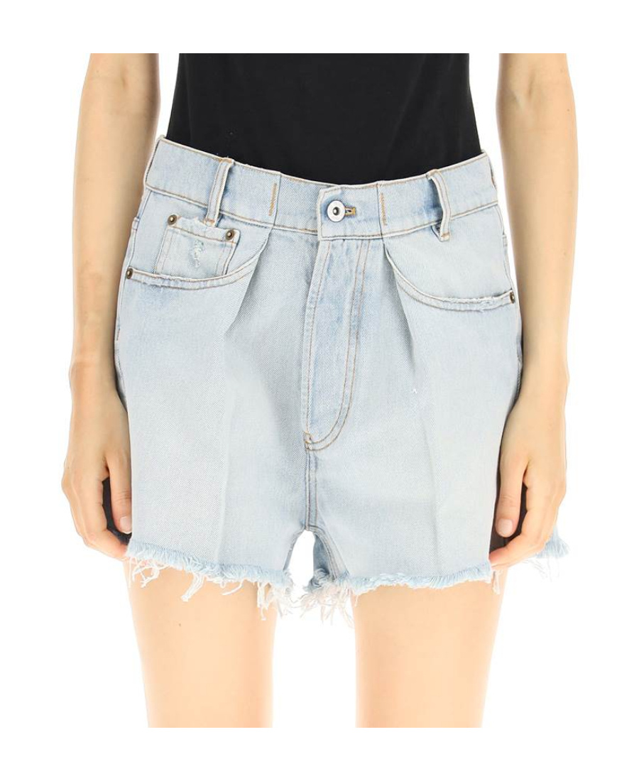 Miu Miu Pleat Detail Denim Shorts In White