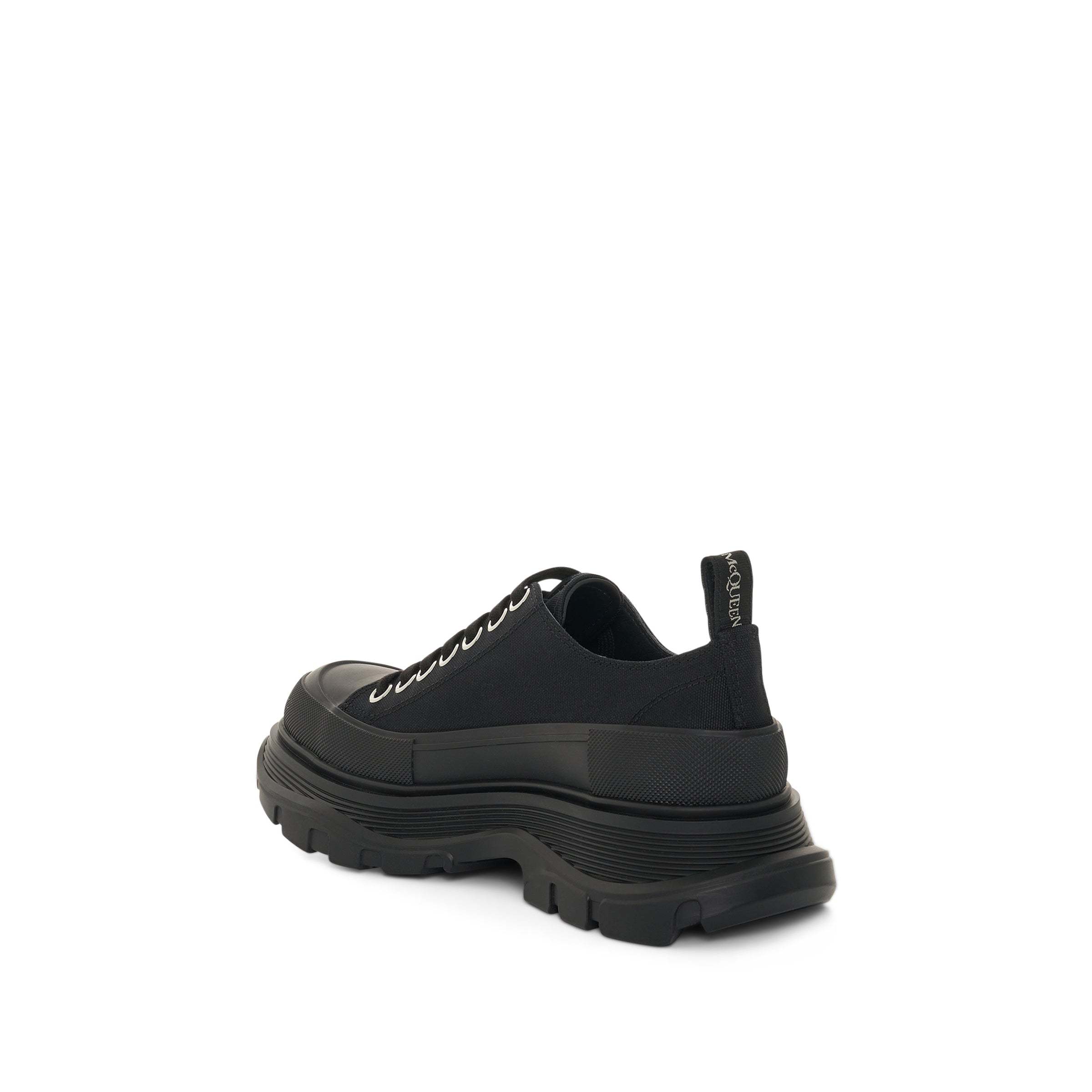 Alexander Mcqueen Black Canvas Tread Slick Platform Low Sneakers In Black