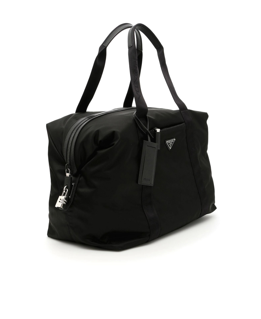 Prada Re-nylon And Saffiano Leather Duffle Bag In Black