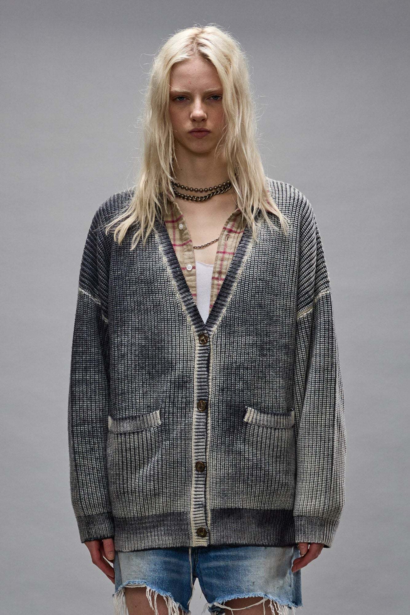 R13 Long-sleeved Wool Cardigan In Gray