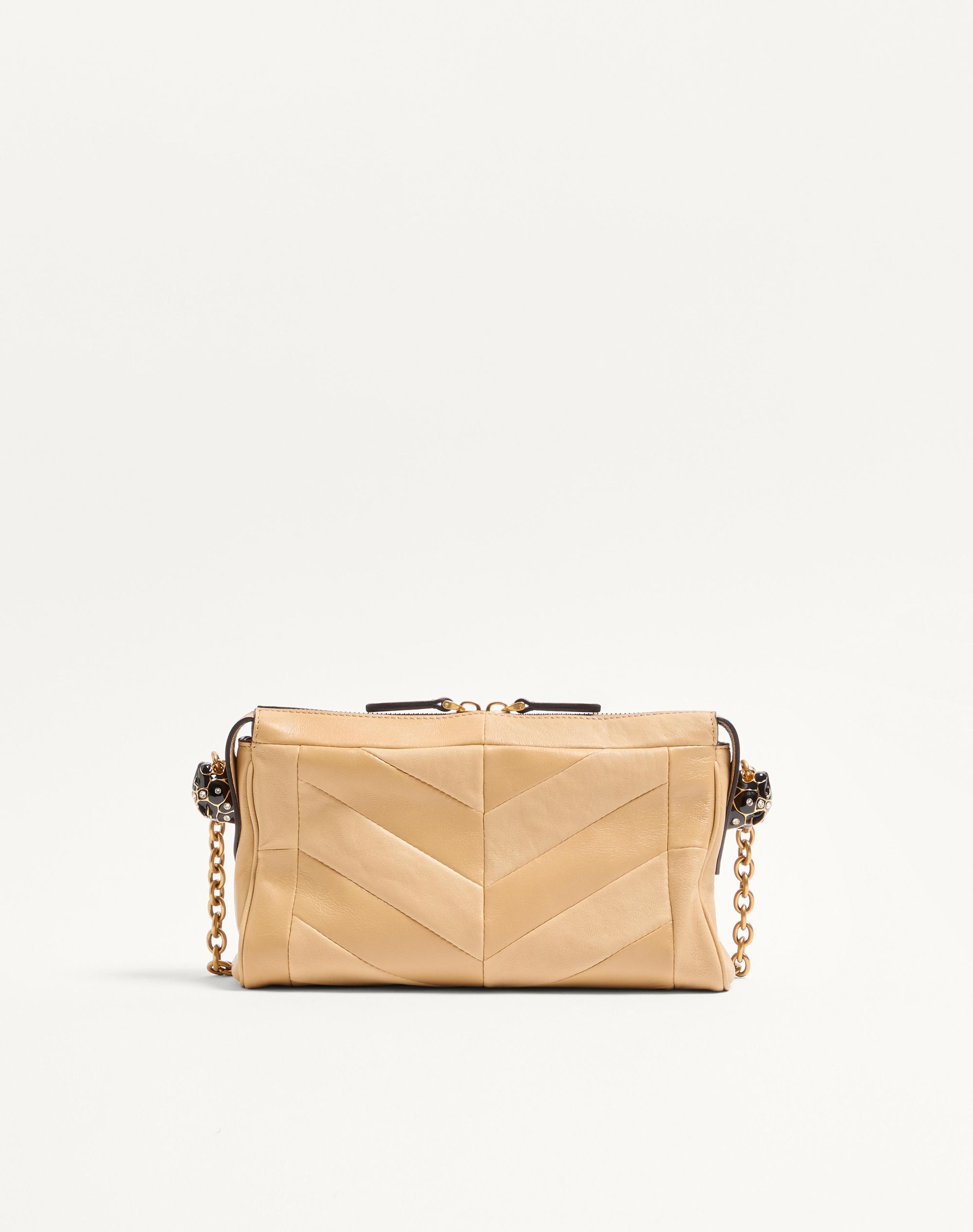 Valentino Garavani Panthea Small Shoulder Bag In Nappa Leather With A Chevron Pattern In Brown