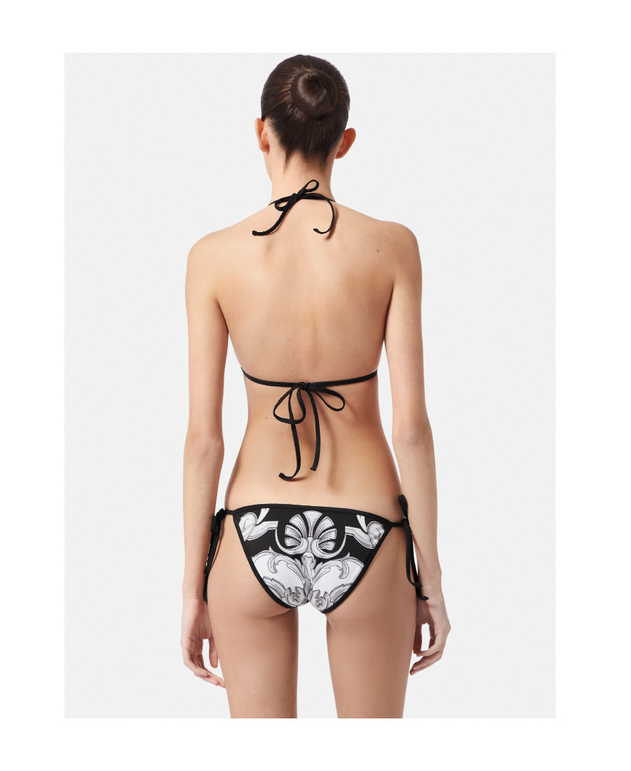 Versace Baroque Pattern-print Bikini Bottoms In Black