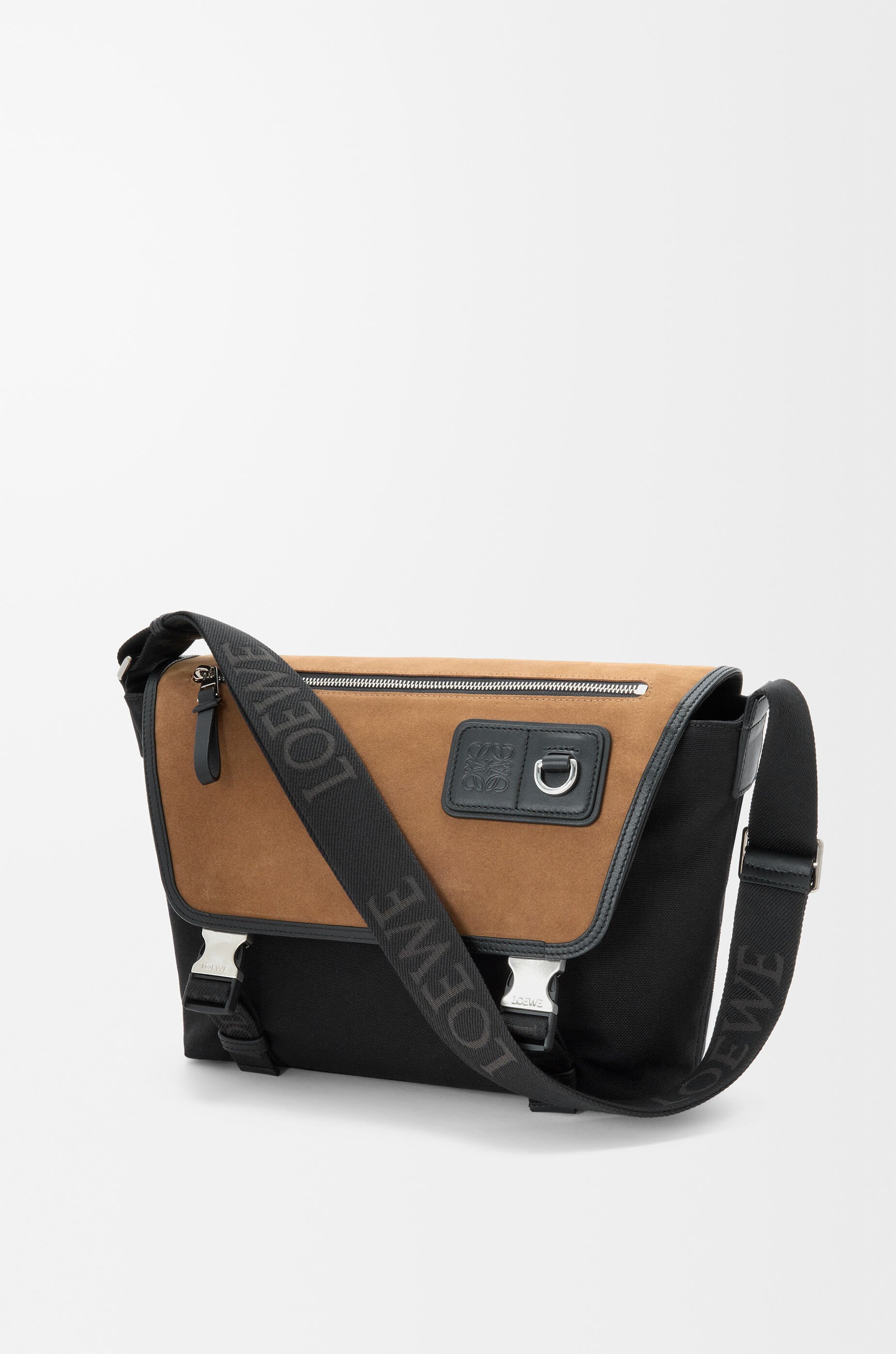Loewe Leather-trimmed Suede And Canvas Messenger Bag
