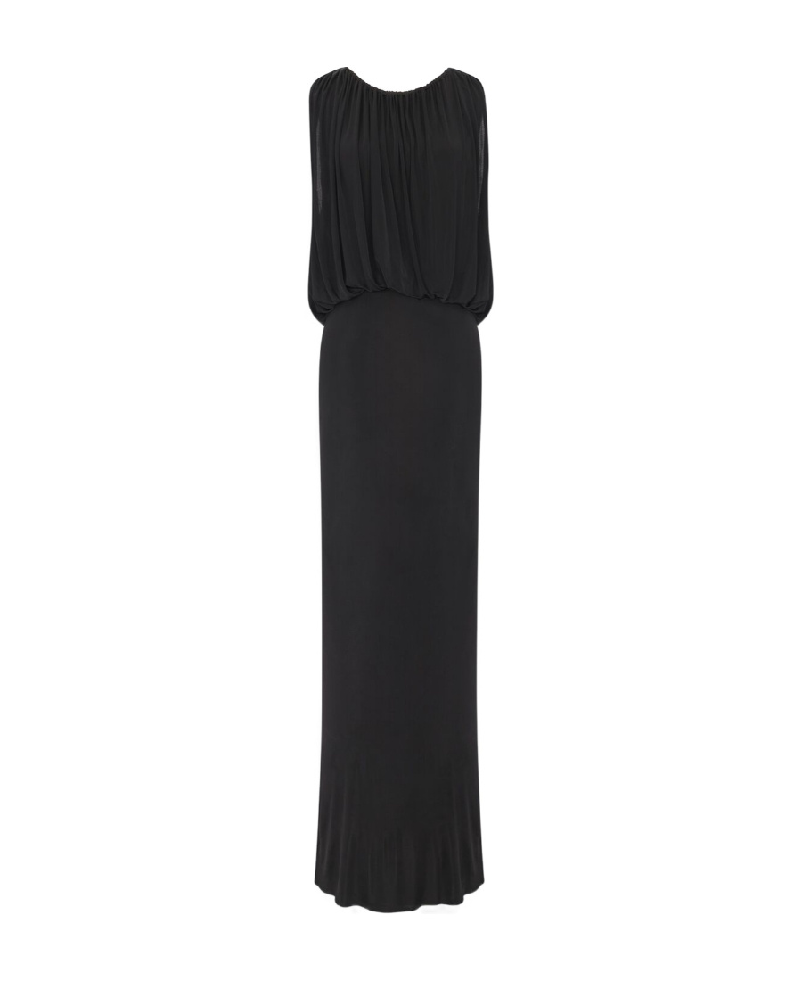Saint Laurent Shoulder-baring Long Dress With Gathered Accents In Black