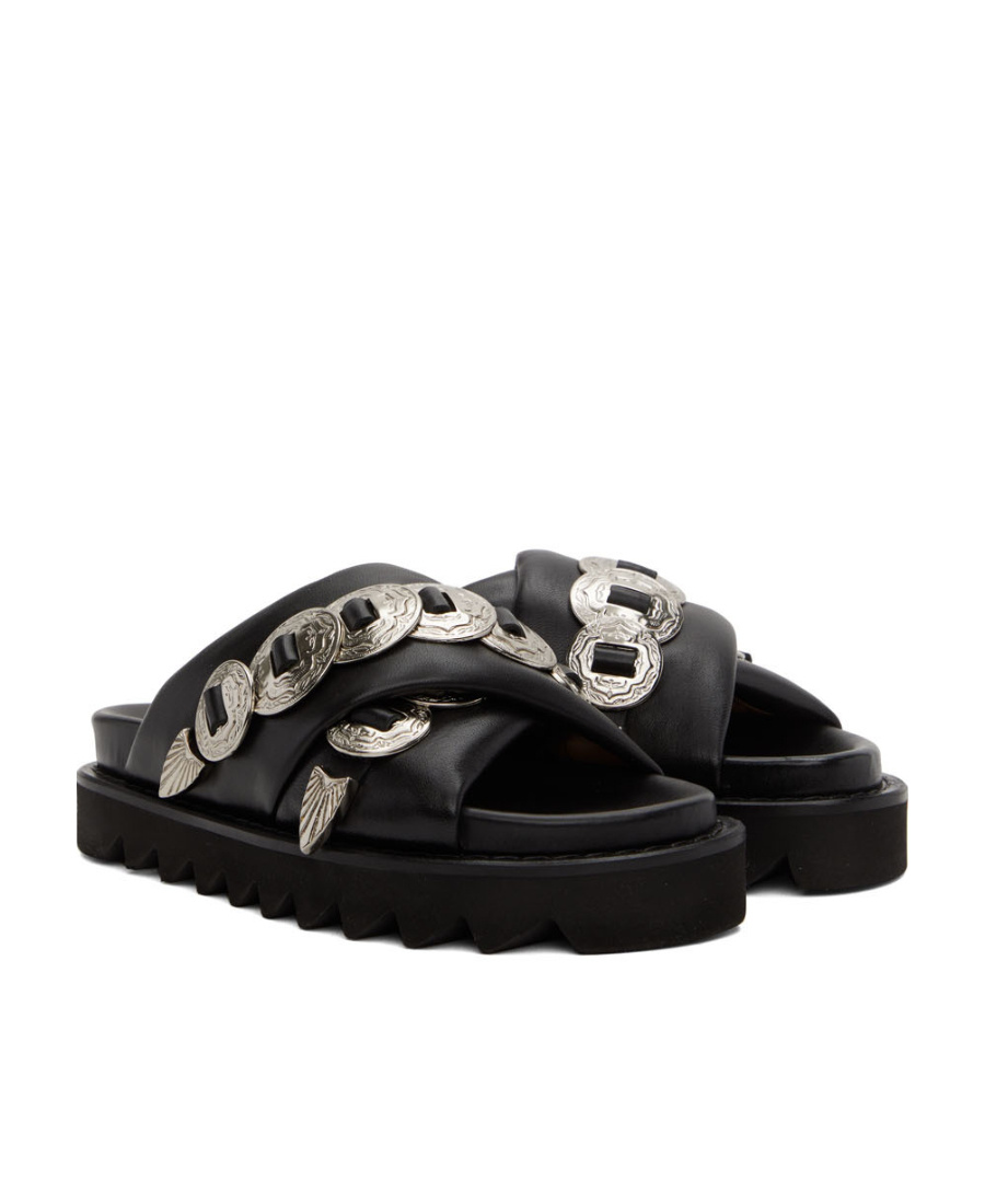 Shop Toga Disc-detail Slides In Black