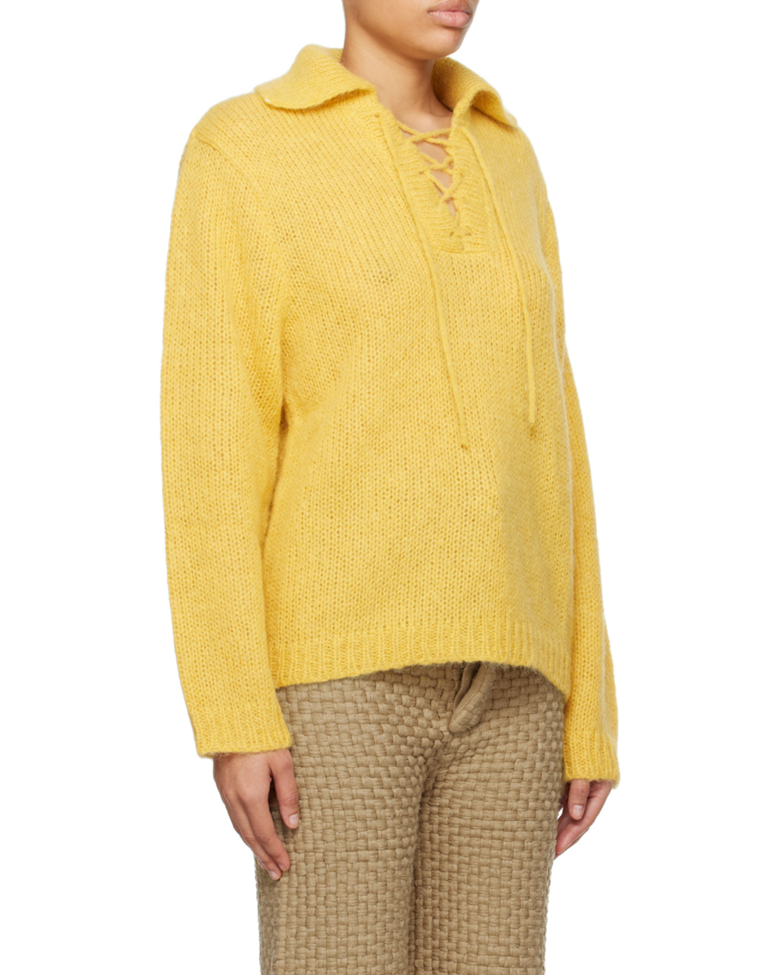 Bode Lapel Long-sleeved Sweater In Yellow