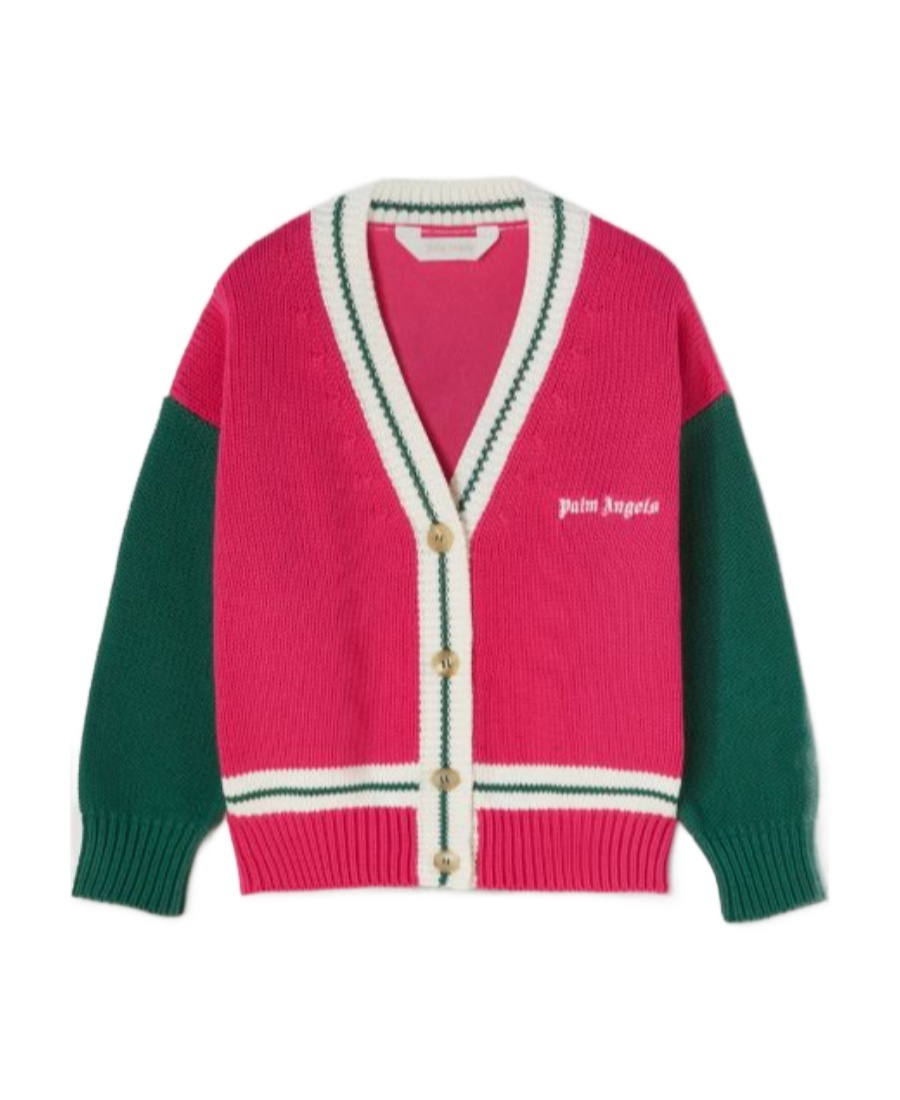 Palm Angels Bear-print Colour-block Cardigan In Red