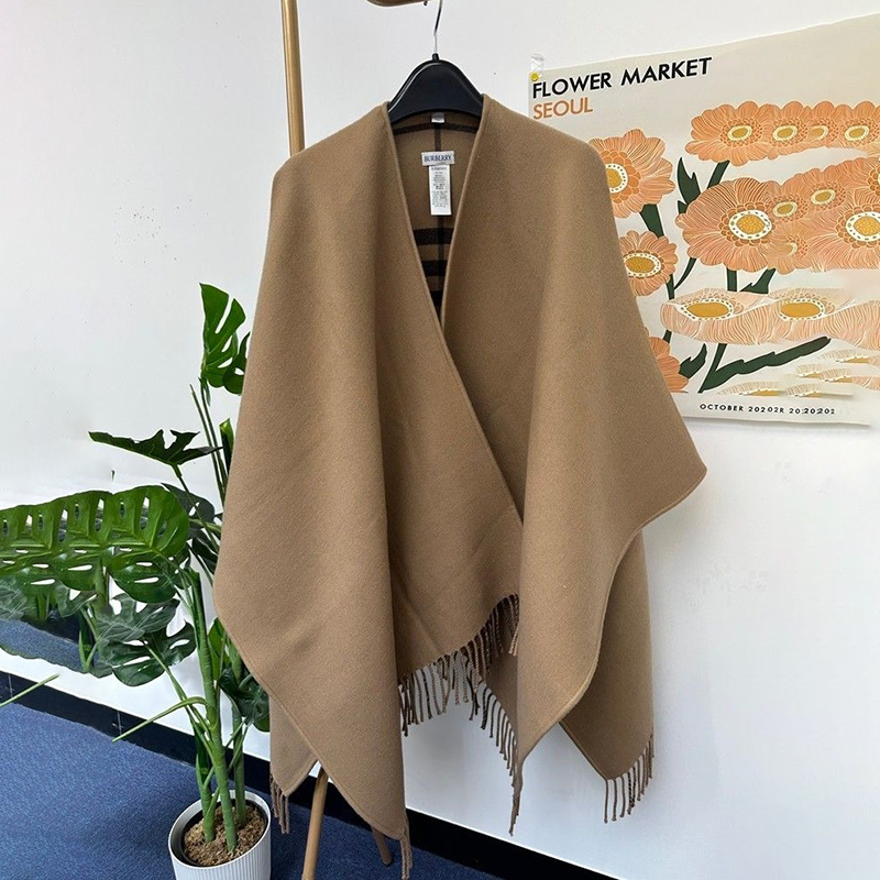 Burberry Double-sided Plaid Shawl In Brown