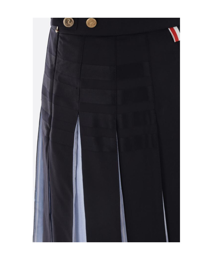 Thom Browne Pleated Two-tone Cotton And Wool Mini Skirt In Black