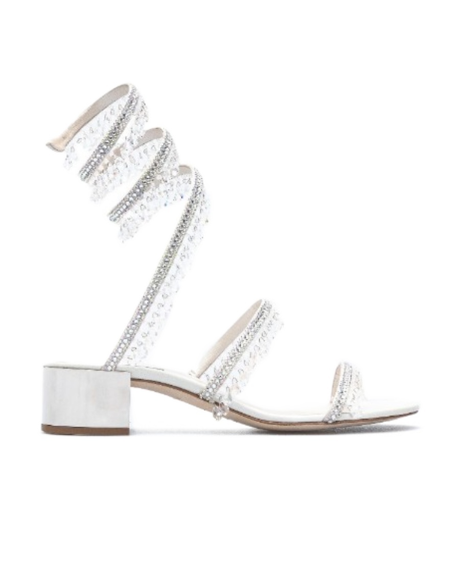 René Caovilla Crystal Drop Sandals In White