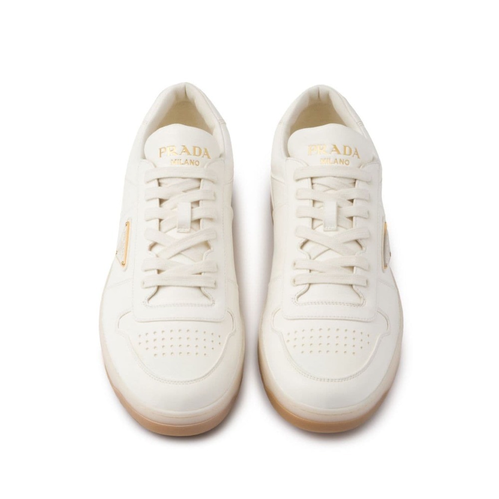 Prada Ivory Leather Lace-up Sneakers In Nude