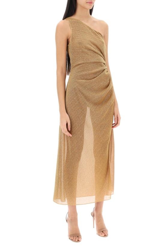 Shop Oseree Oséree Lumière One-shoulder Asymmetric Sleeveless Dress In Brown