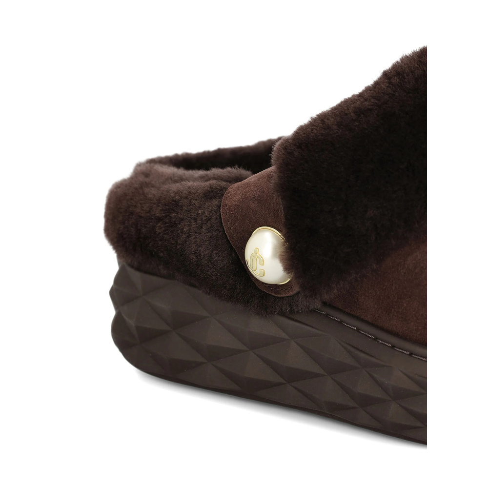Jimmy Choo Diamond Maxi Suede-shearling Mules In Brown