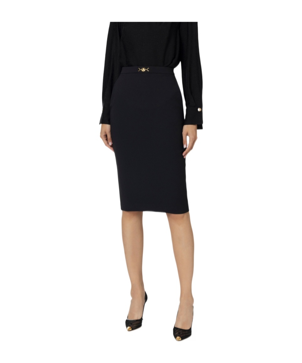 Elisabetta Franchi Longuette Skirt With Satin Side Bands In Black