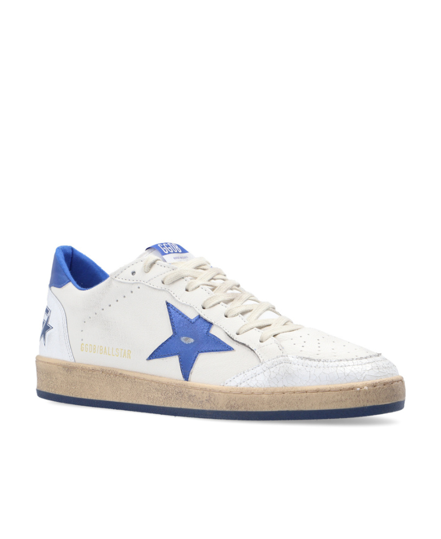 Golden Goose Ball Star Sneakers In White Nappa Leather With Light Blue Laminated Leather Star And Heel Tab In White