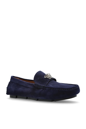 Versace Round Toe Loafers In Blue