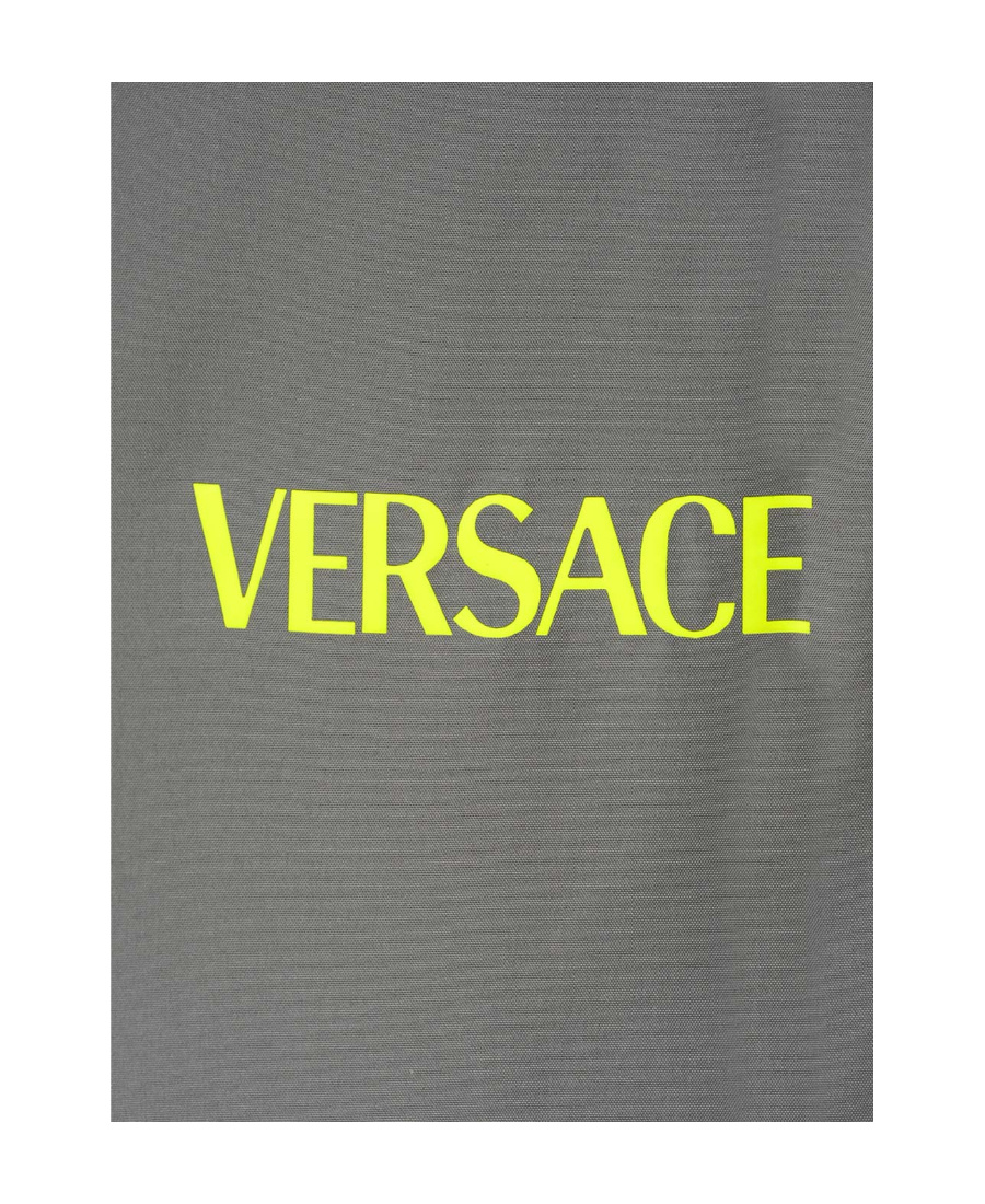 Versace Barocco-trim Hooded Jacket In Gray