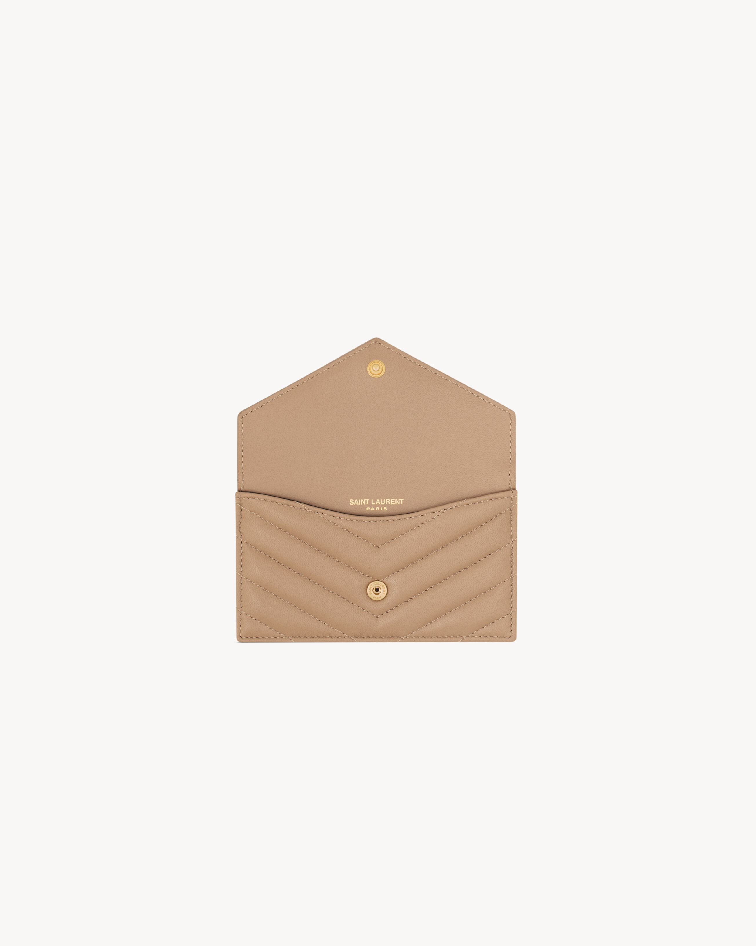 Saint Laurent Cassandre Fragments Flap Card Case In Lambskin In Brown