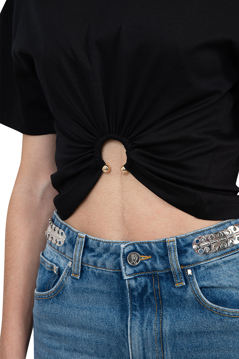 Rabanne Piercing Cropped T-shirt In Black Cotton In Black