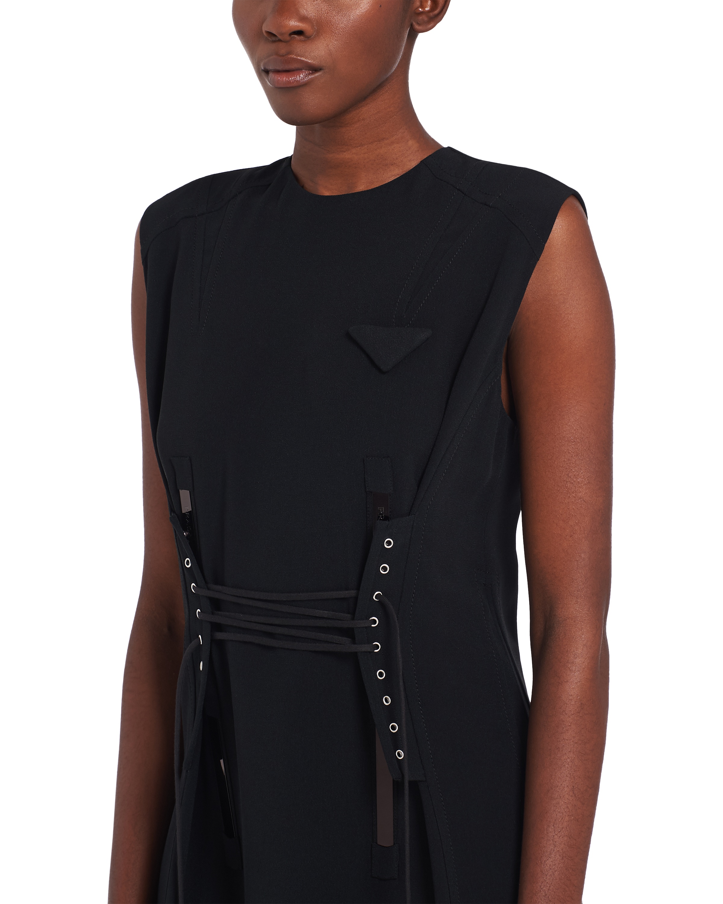 Prada Lace-up Mid-length Dress In Black