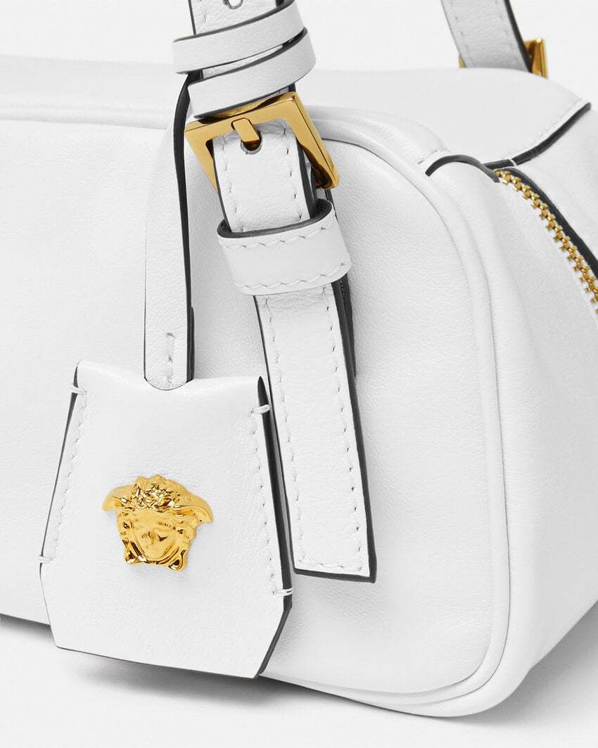 Versace Tag Zipper Shoulder Bag In White