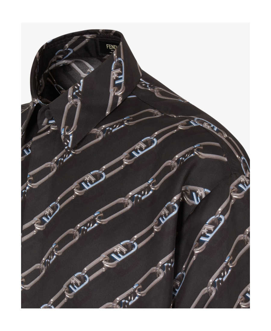 Fendi Ff-logo Print Silk Shirt In Black
