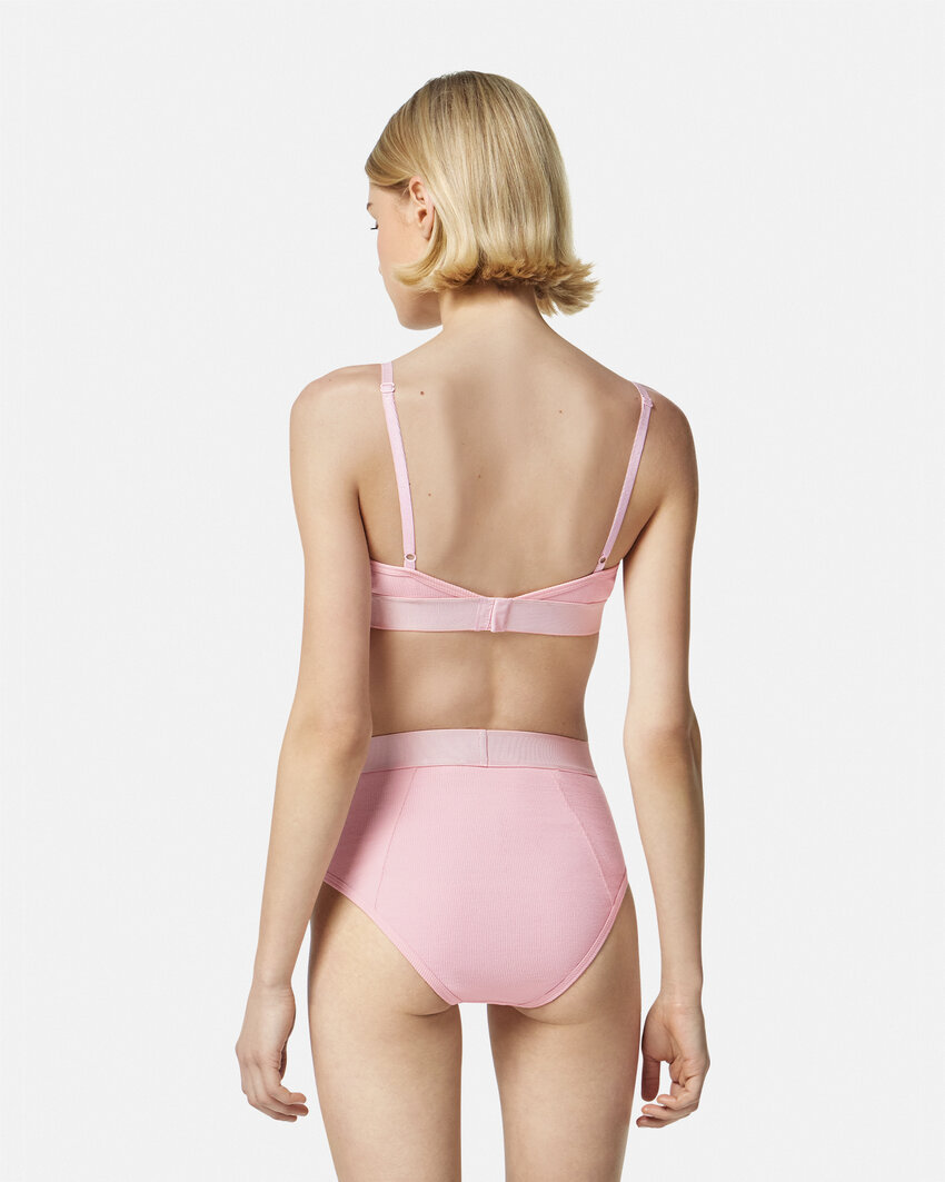 Versace Logo-patch Cotton-blend Bra In Pink