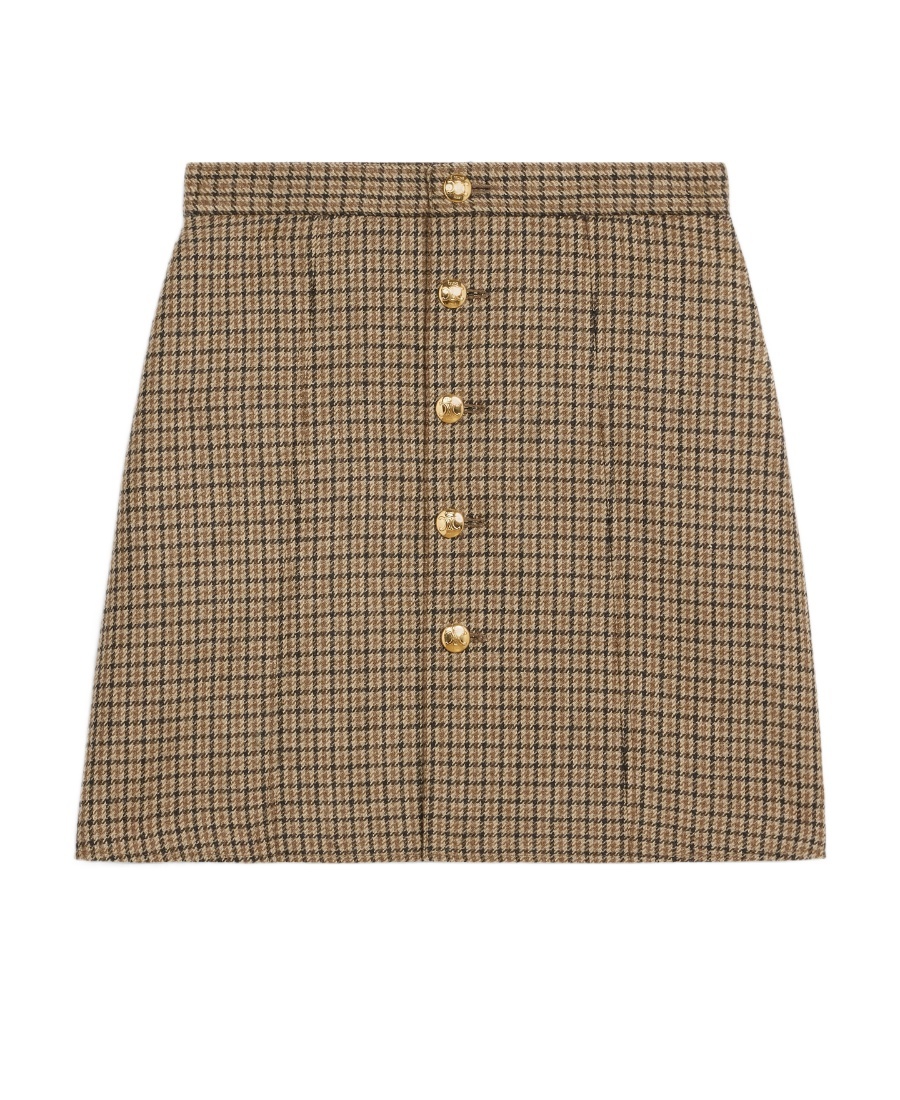 Celine Check Pattern Buttoned Miniskirt In Brown