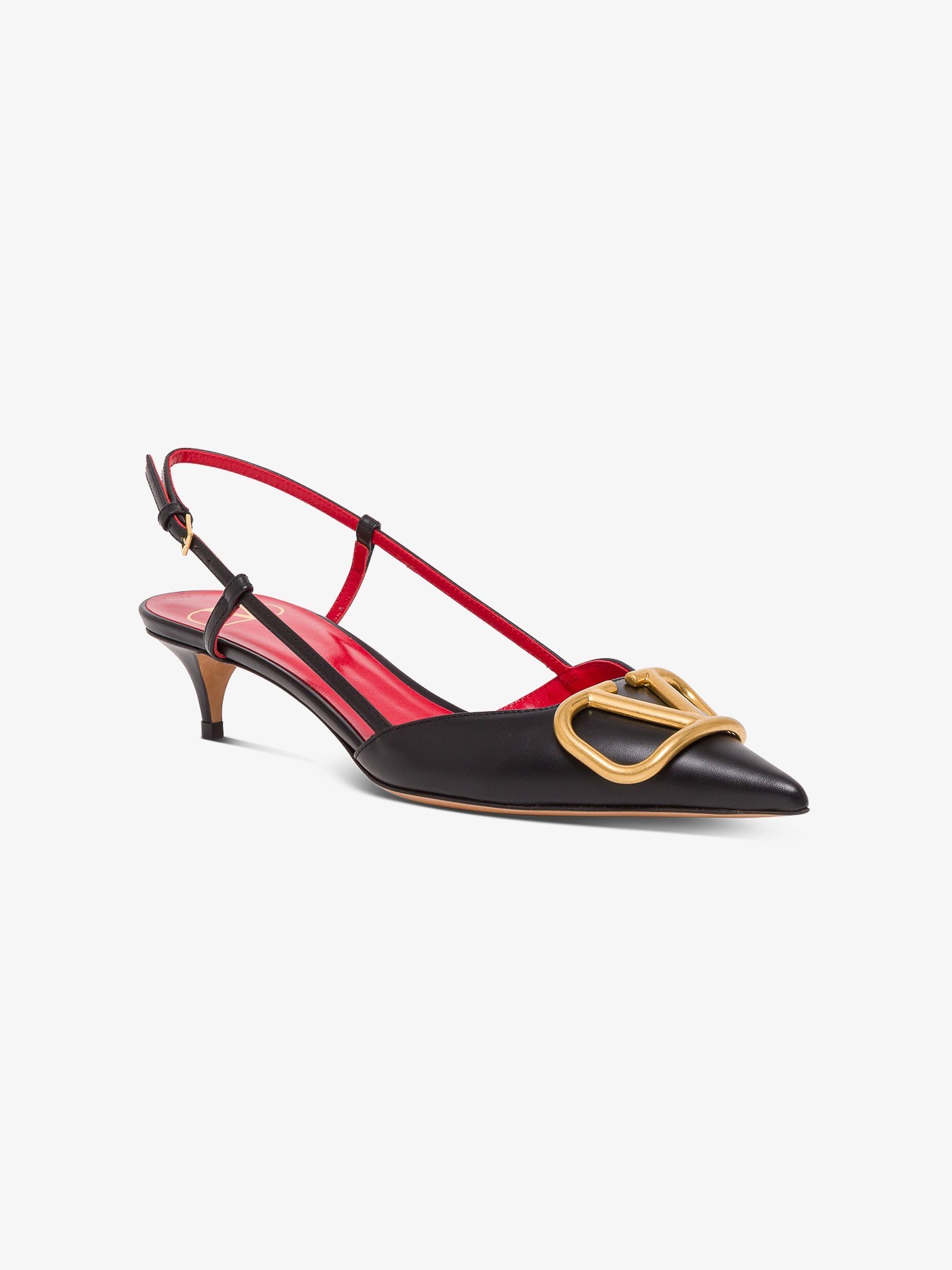 Valentino Pointed Toe Slimback Pump With Vintage-effect Brass Detail In Black