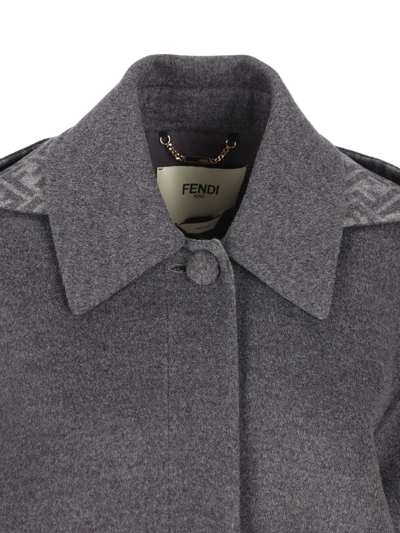 Fendi Long Sleeved Hooded Coat In Gray