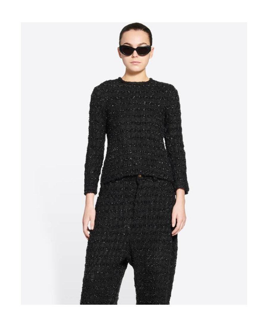 Balenciaga Tweed Button-back Blouse In Black
