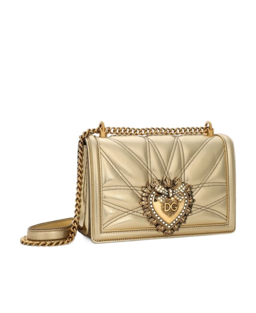 Dolce & Gabbana Leather Shoulder Bag With Frontal Jewel Detail In Nude