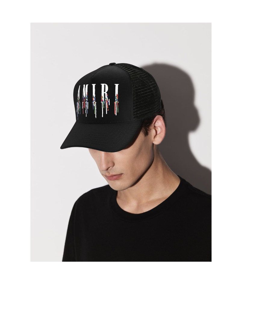 Amiri Paint Drip Embroidered Logo Trucker Hat In Black