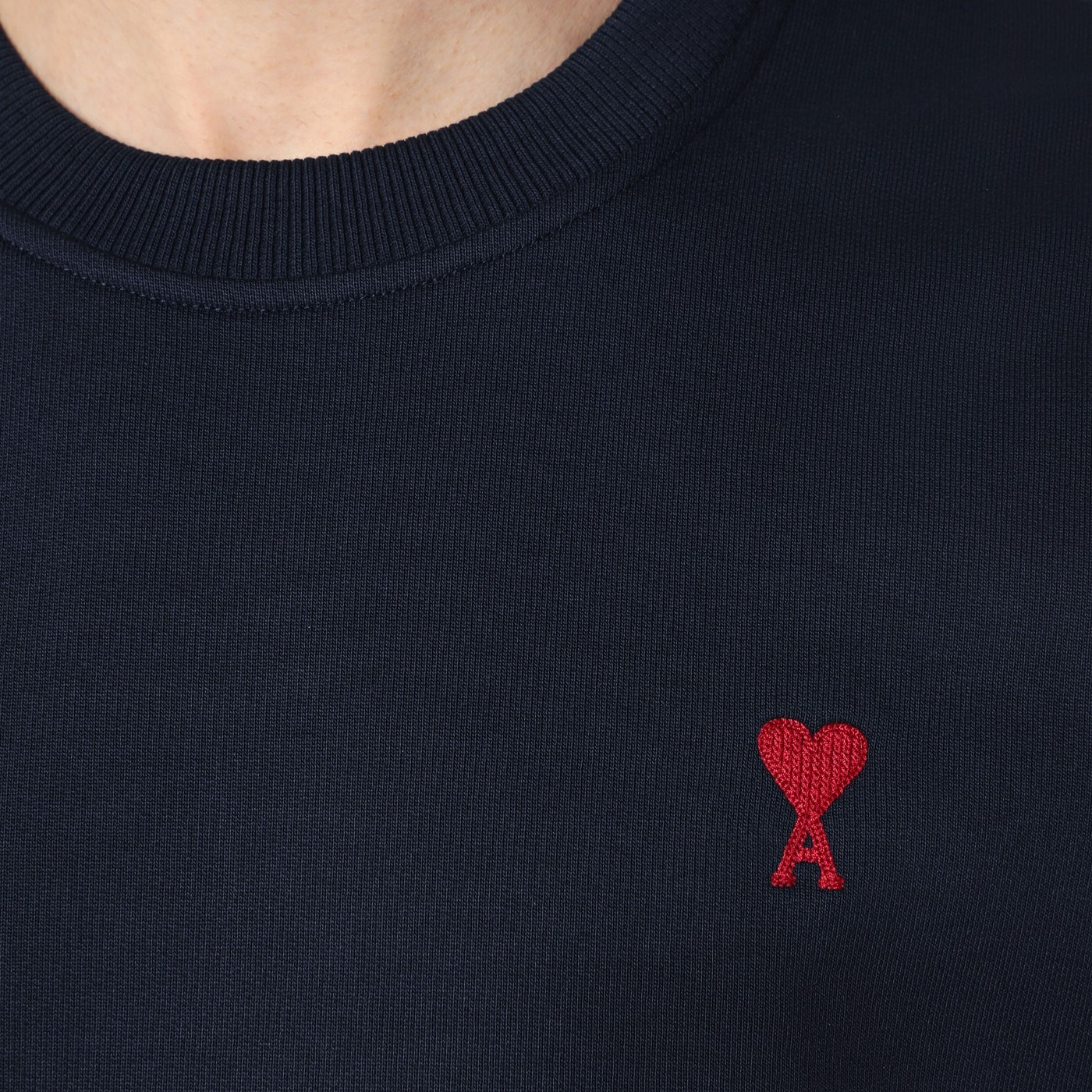 Ami Alexandre Mattiussi Ami Navy Blue Cotton Jersey Sweater With Signature Embroidered Motif In Blue