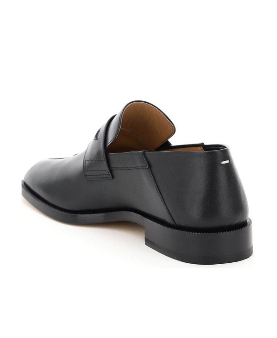 Maison Margiela Tabi County Split-toe Distressed Textured-leather Penny Loafers In Black