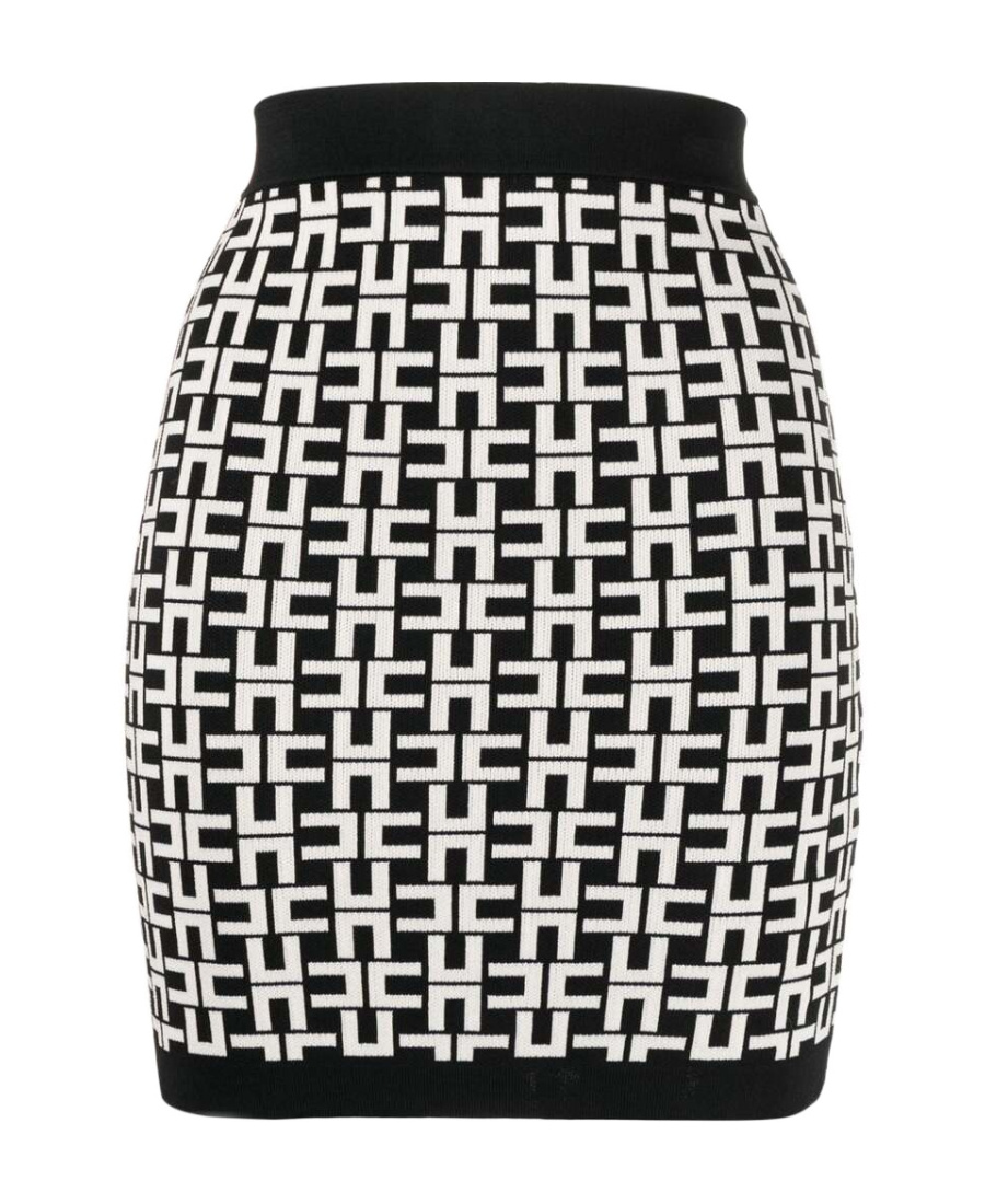 Elisabetta Franchi Logo Pattern Jacquard Skirt In Nero/burro In Black