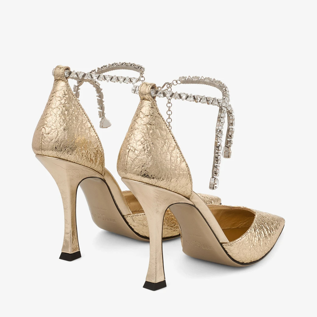 Jimmy Choo Stevie 100 Crystal-embellished Metallic Pumps In Gold