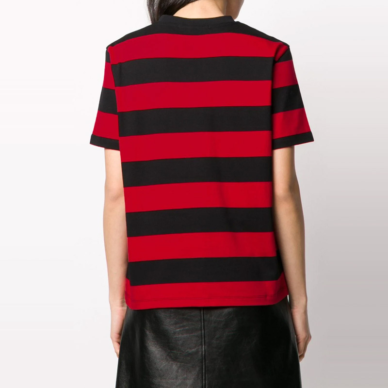 Msgm Stripe Logo Print Short-sleeved T-shirt In Black