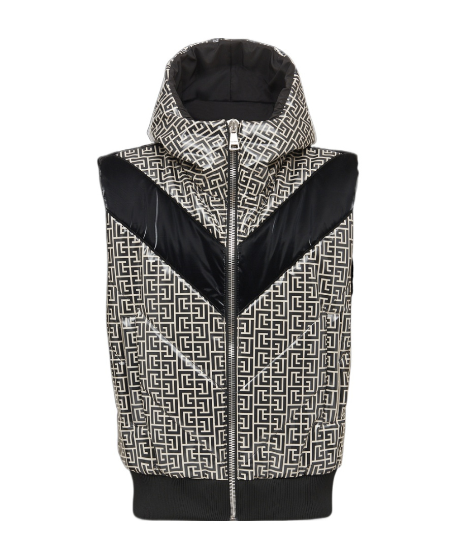 Balmain Monogram-print Puffer Gilet In Black