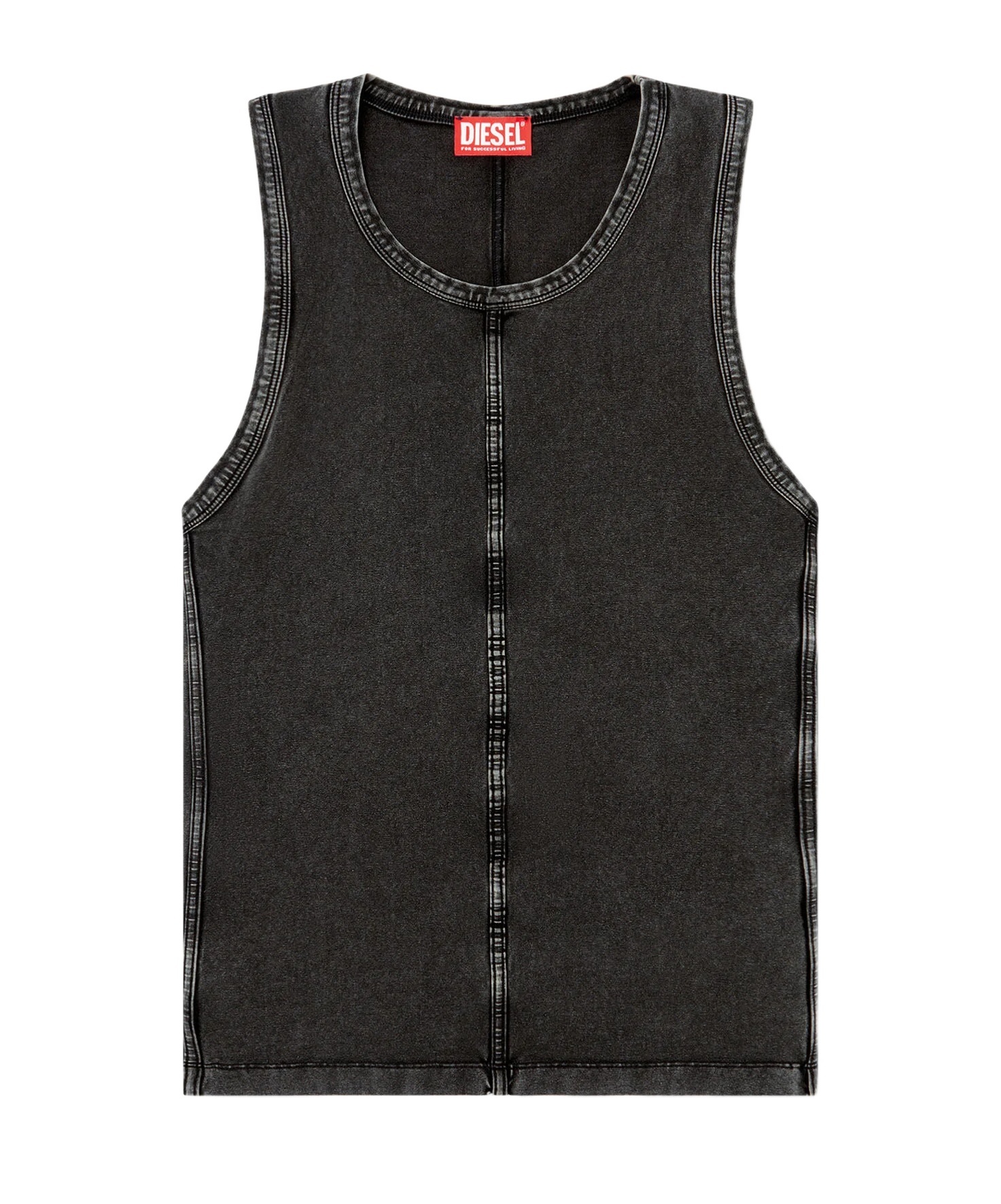 Diesel Tank Top In Denim-look Jersey In Black