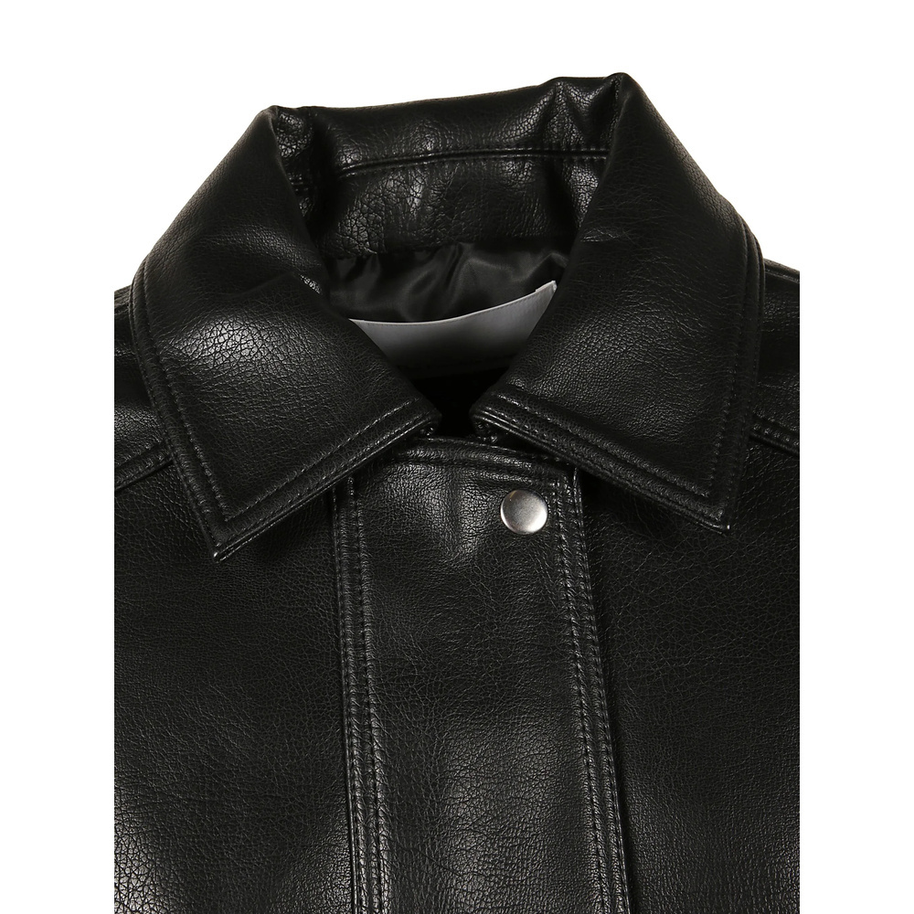 The Frankie Shop Faux Leather Jacket With Structured Collar In Black