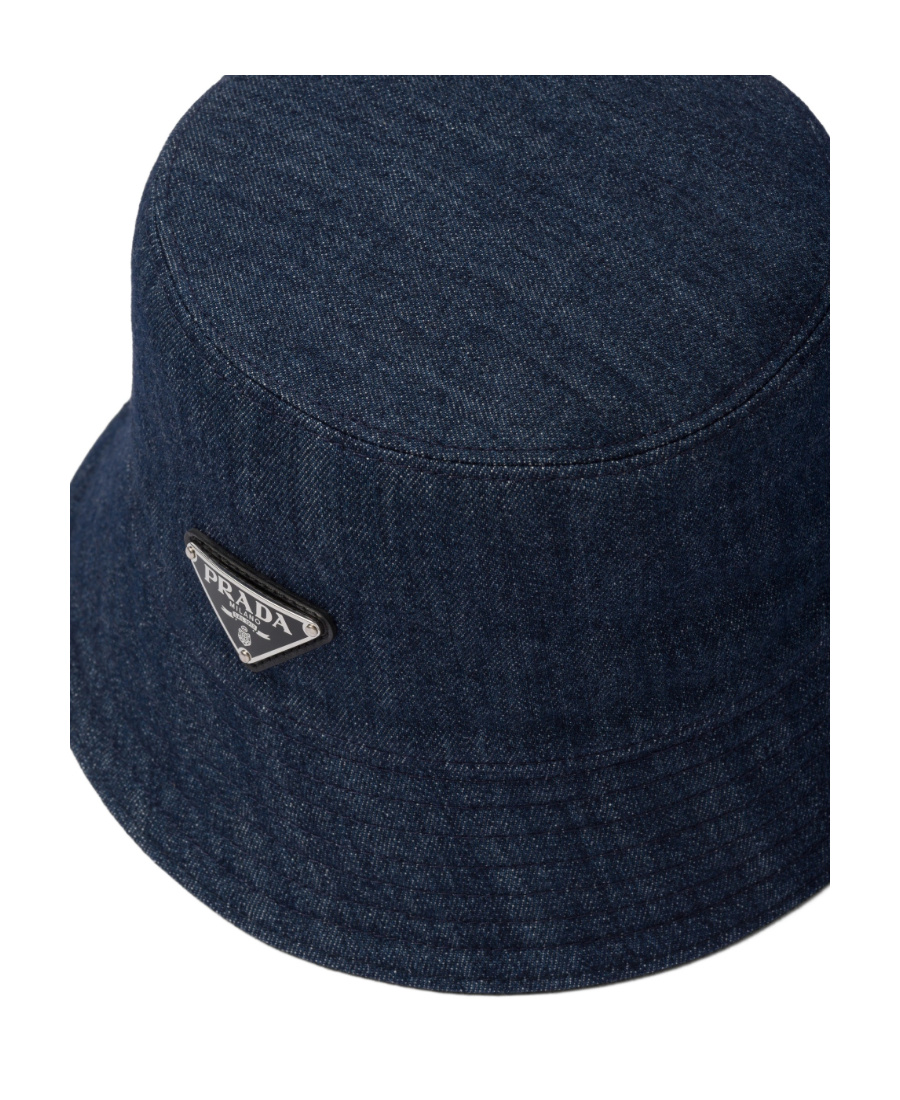 Prada Logo Patch Denim Bucket Hat In Blue
