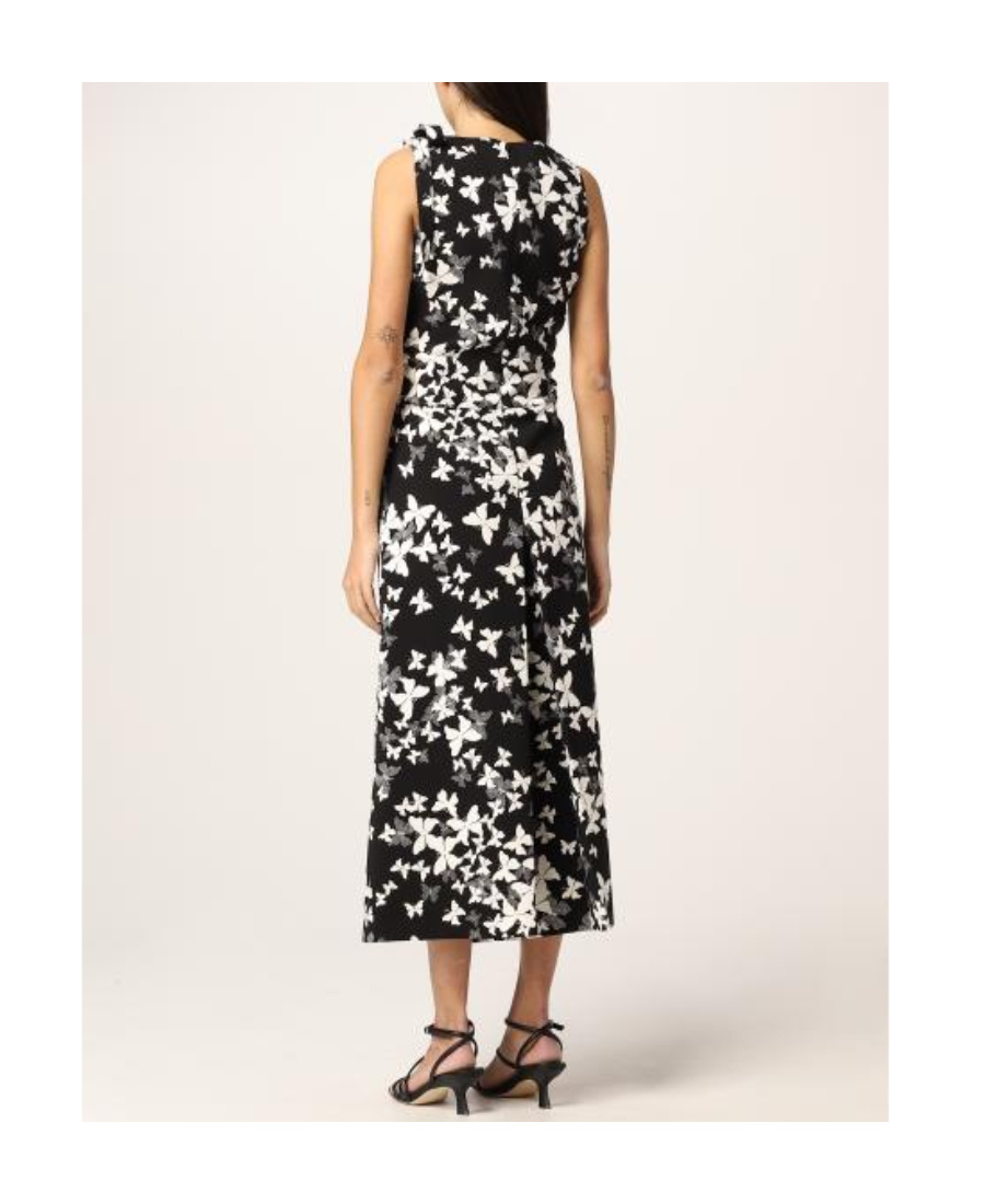 Red Valentino Sleeveless Printed Dress In Black