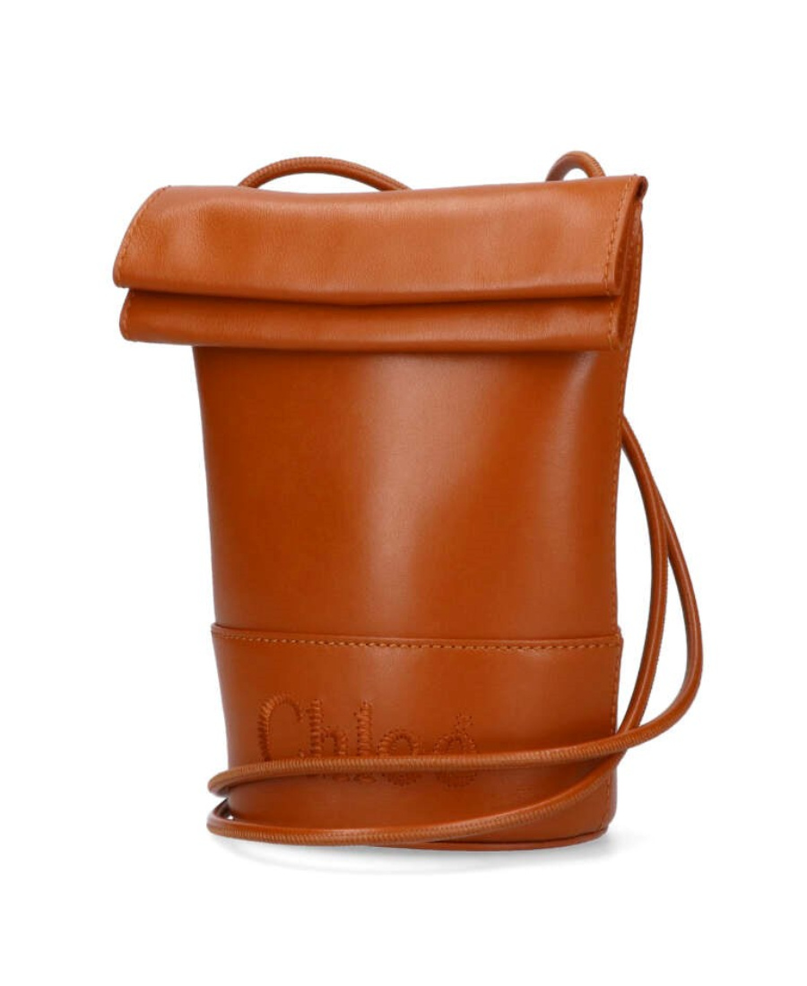 Chloé Embroidered-logo Leather Mini Bag In Brown