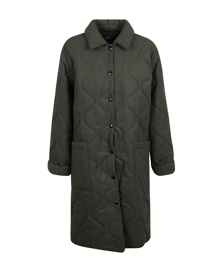 Shop Apc Single-breasted Quilted Coat In Green