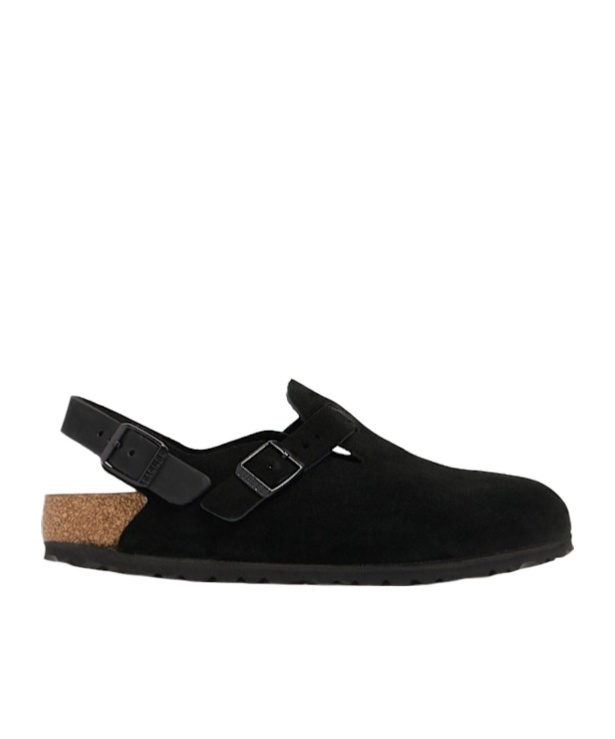 Birkenstock Tokio Fur Mules In Black Suede