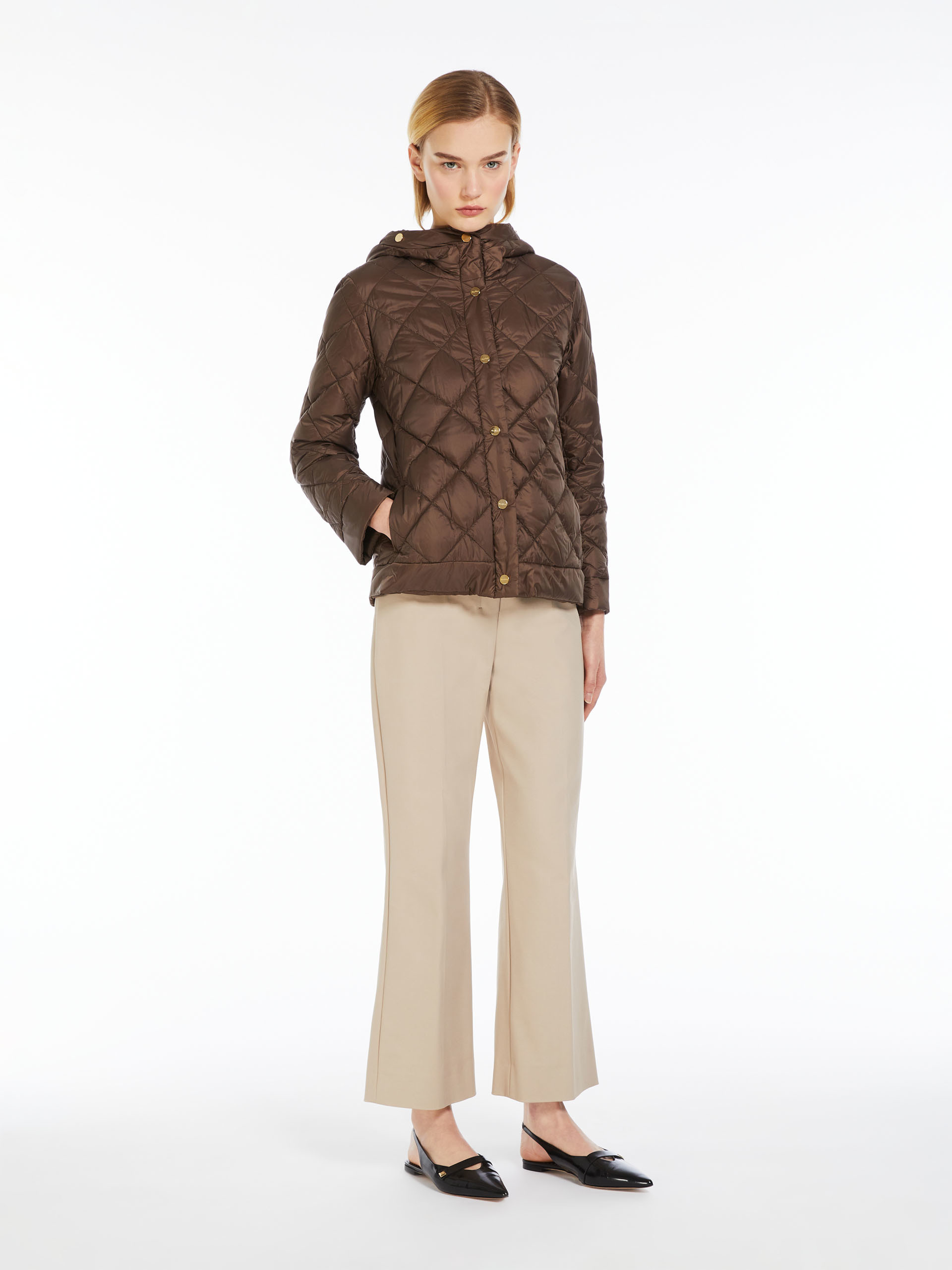 Max Mara Hooded Double-sided Down Jacket In Brown