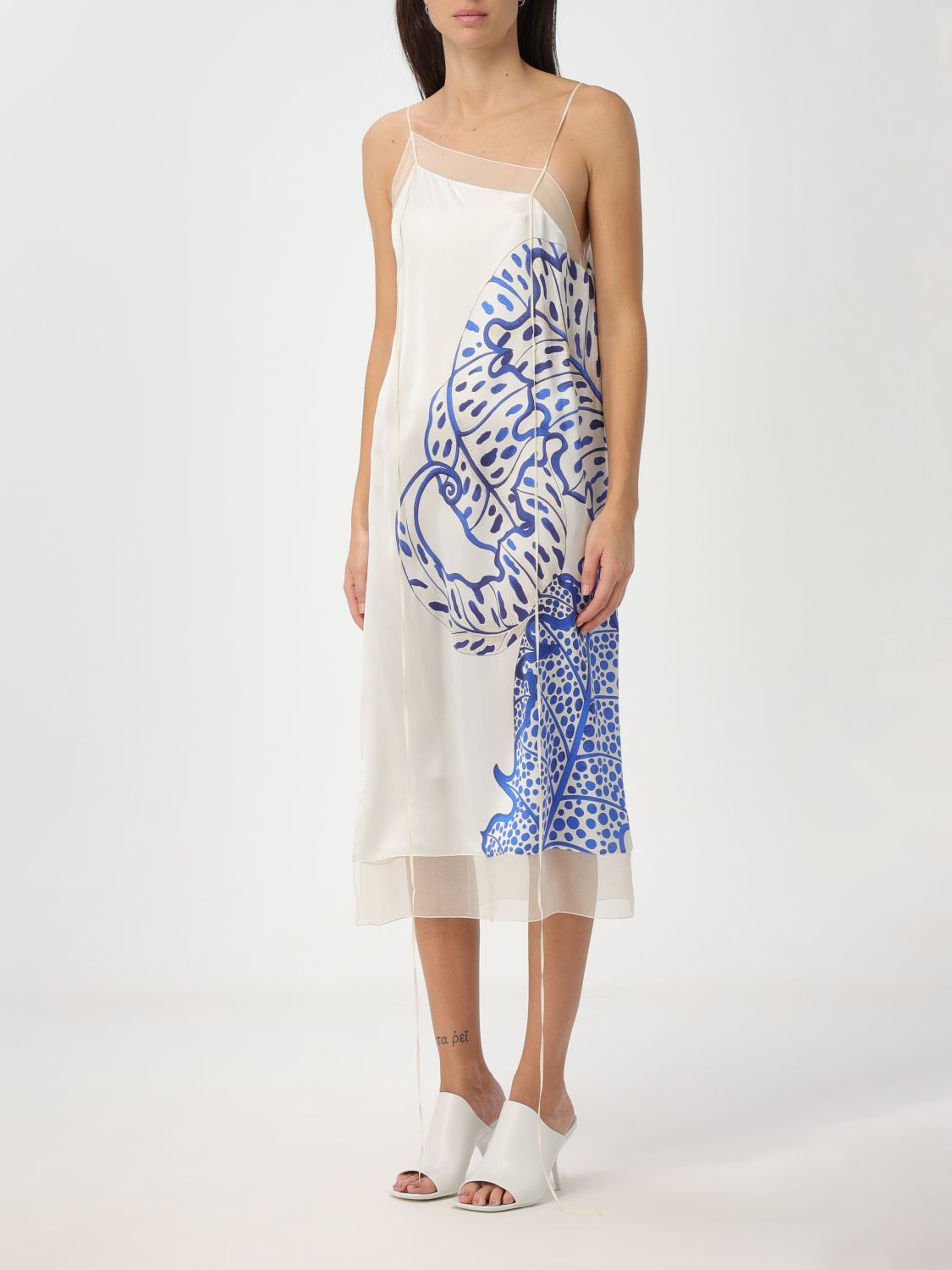 Ferragamo Midi Dress With Sleeveless Spaghetti Straps In White